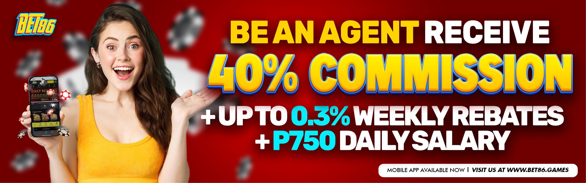 Become an agent get 40% commission + weekly cashback up to 0.3% + daily salary 750 pesos
